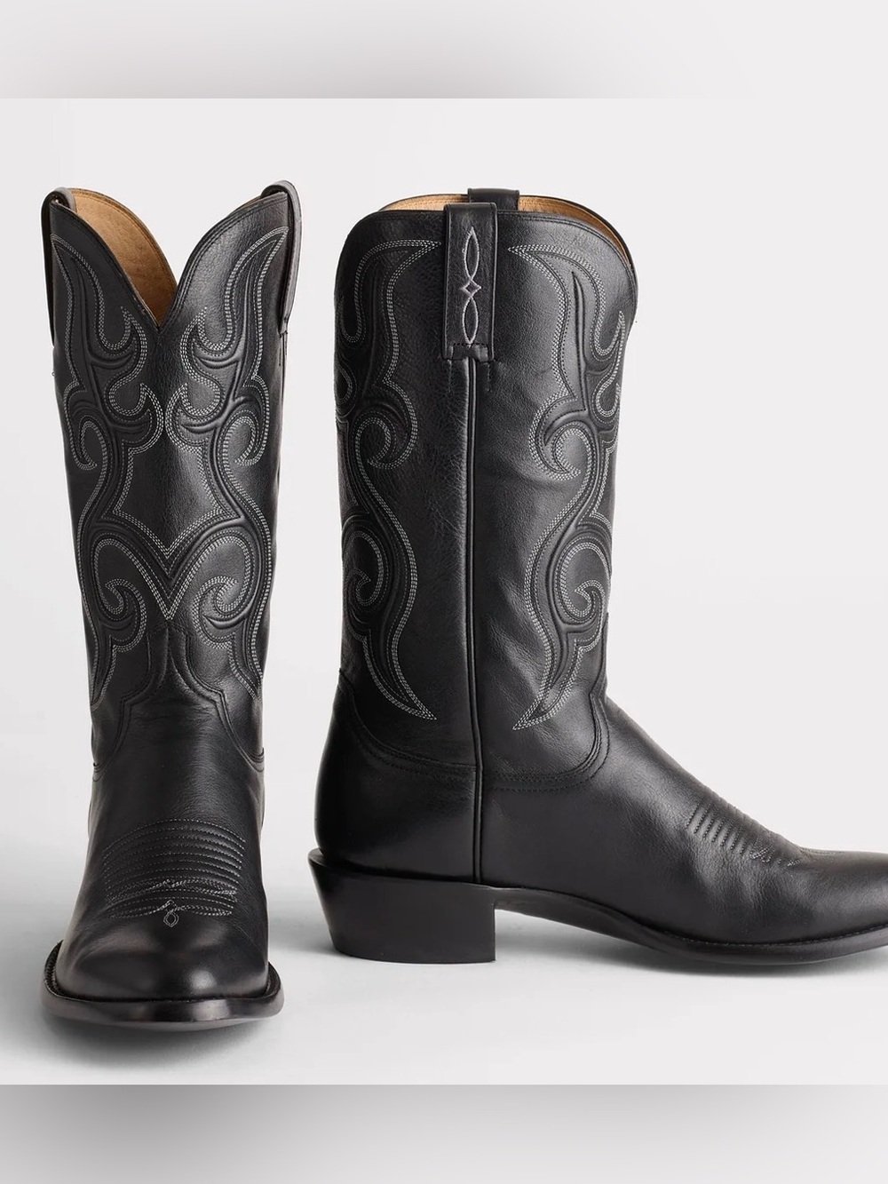 Lucchese Black Western Cowboy Boots with Embroidered Shaft